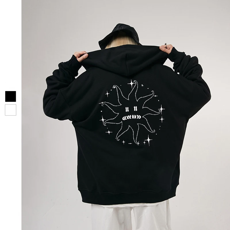 

2022 Spring Clothes Fashion Tentacle Star Print Men Zipper Hooded Sweatshirt Casual Fleece Men's Oversize Trendy Hoodies