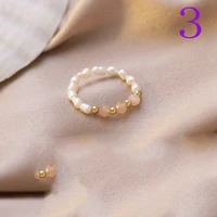 cute multi beaded imitation pearl colorful crystal adjustable rope chain rings for women continuous circle minimalist ring