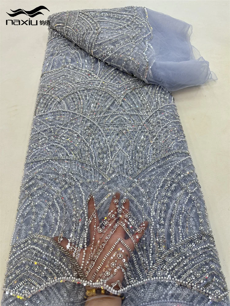 

Madison-French Groom Tulle Lace Fabric, African Sequins Beads, Nigerian Bridal Wedding Dress, High Quality, 2023