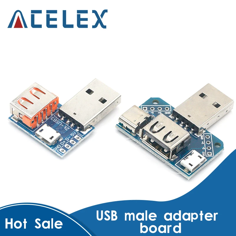 Коммутатор с USB-разъемом (штекер) и разъемом USB Type-c Micro (гнездо) 2 54-4P тестовая плата