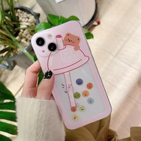 cute cartoon milk tea bear transparent phone case for iphone 13 11 12 pro x xr xs max 13mini 7 8plus sweet shockproof soft cover