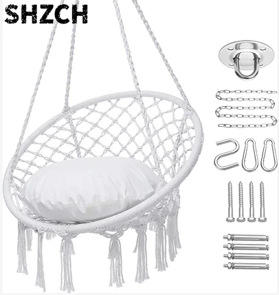 Фото Подвесное кресло-гамак Woqi Outdoor Macrame белого цвета круглой формы для сада, веранды №1
