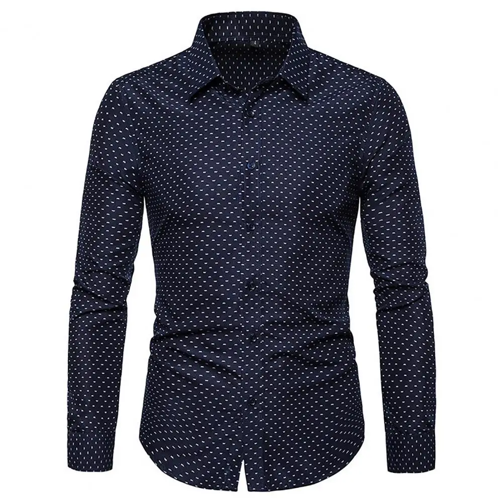 

Men Business Shirt Dot Print Slim Fit Formal Turn-down Collar Single-breasted Match Suit Buttons Business Trip Spring Shirt Tops