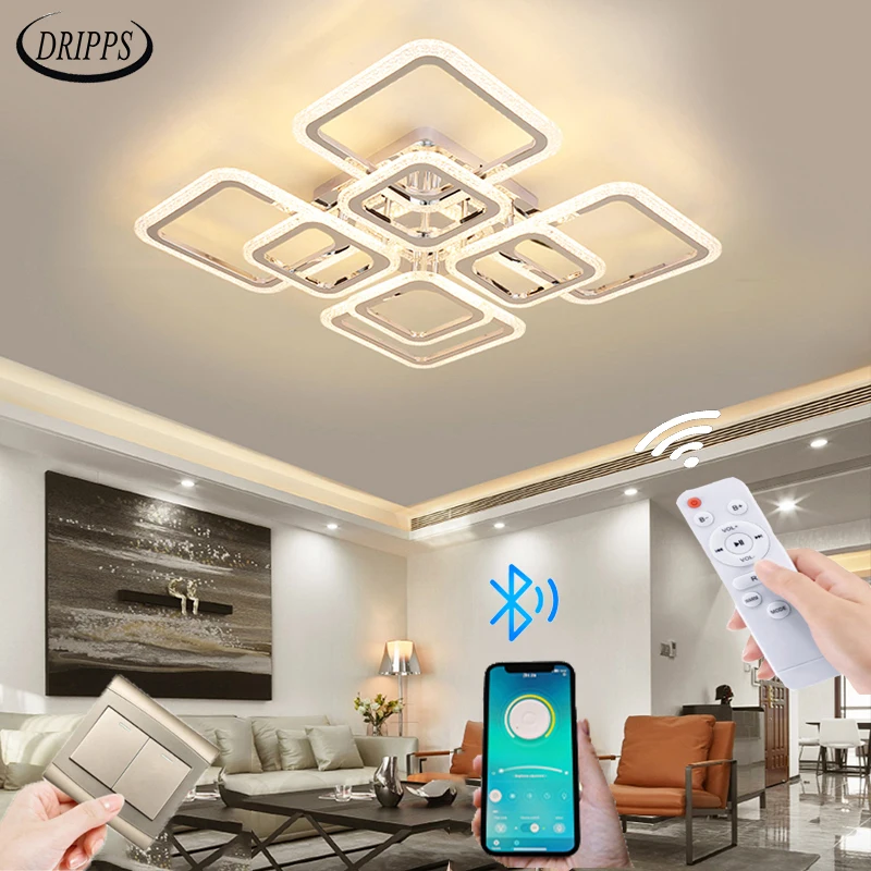 New electroplating modern living room LED chandelier bedroom APP remote control dimming ceiling lamp household crystal lamp