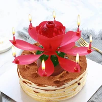 unique decorative music rotation 8 petal double layer blossom musical candle holiday decor lotus candle birthday candle