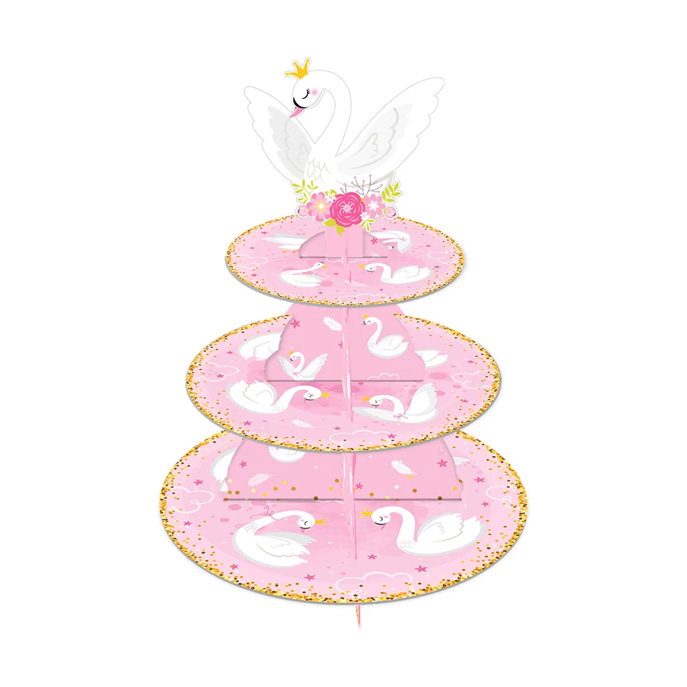 

3-layers Sweet Wedding Cartoon Crown Swan Soiree Birthday Party Paper Cupcake Display Stand Baby Shower Party Cake Decorations