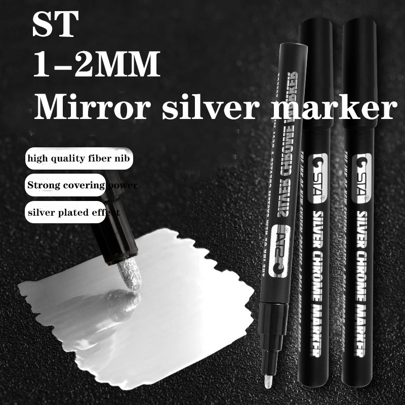 Penna per pennarello galvanica argento a specchio modello di puntello pneumatico per auto roccia vetro ceramico penna per vernice cromata larghezza linea 1-2mm