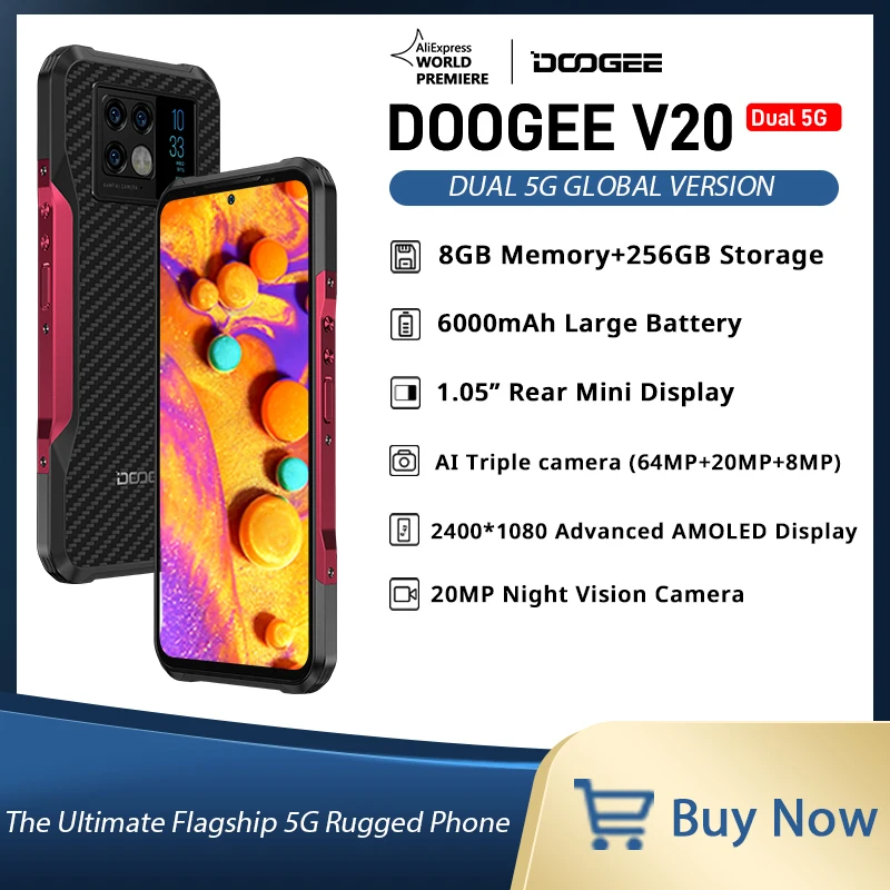 DOOGEE V20 SmartPhone Dual 5G Rugged Phone 6.43