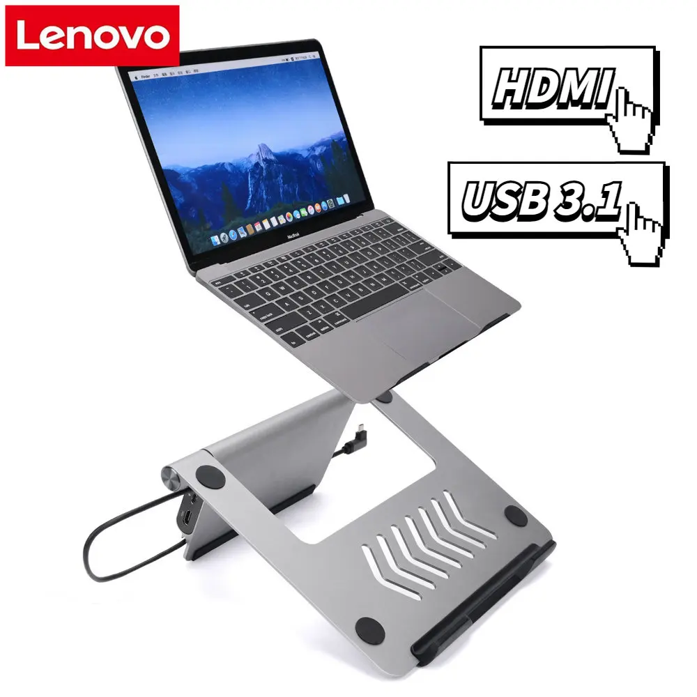 

For Macbook USB3.1 HDMI Type-C HUB Heat Dissipation Holder Laptop Stand Smart Adapter Adjustable Foldable Support Hollow Bottom