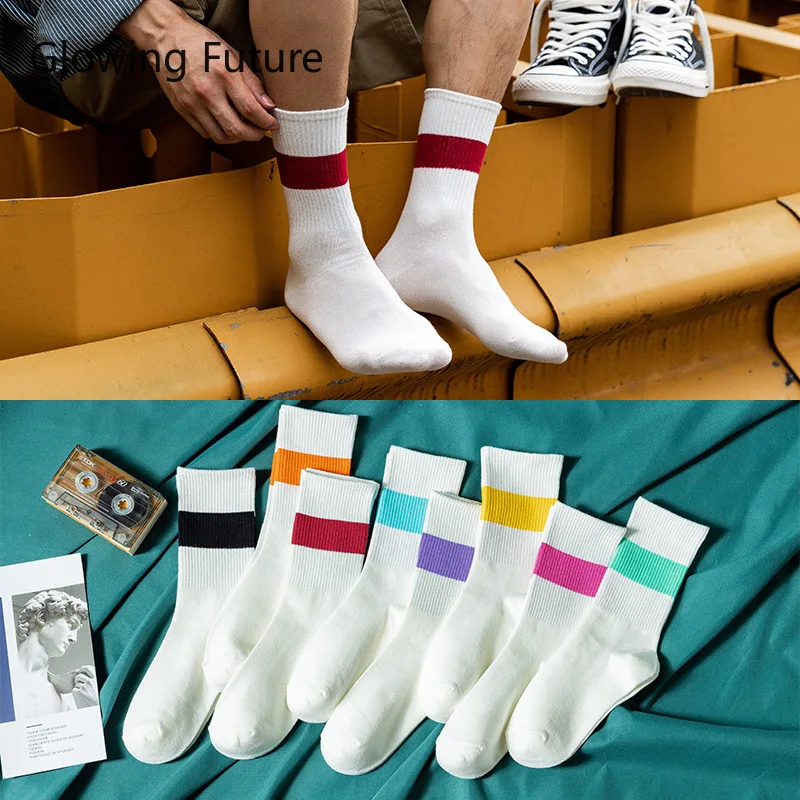 Glowing Future 5 Pairs/lot  Harajuku Fashion Autumn Men Socks Street Shot Skateboard Socks Breathable Soft White Unisex Socks