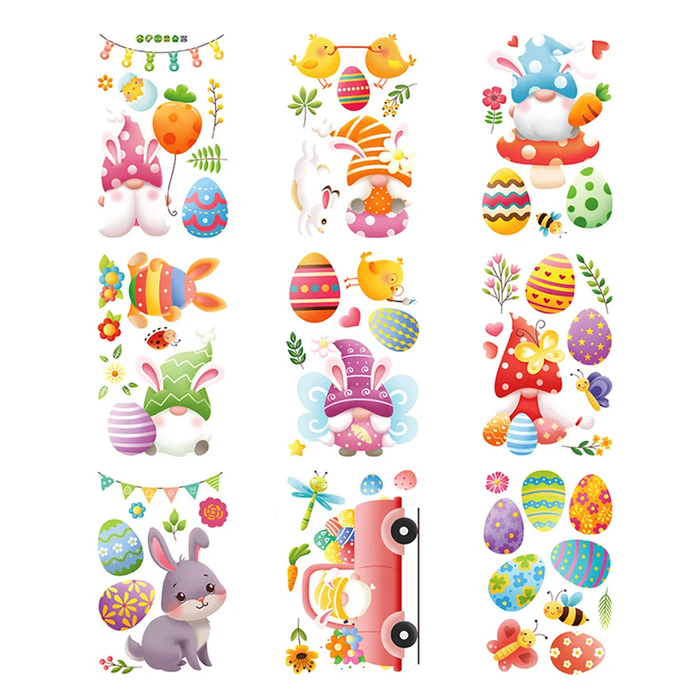 

9pcs Easter Bunny Sticker Cartoon DIY Wall Sticker Adhesive Door Glass Decal