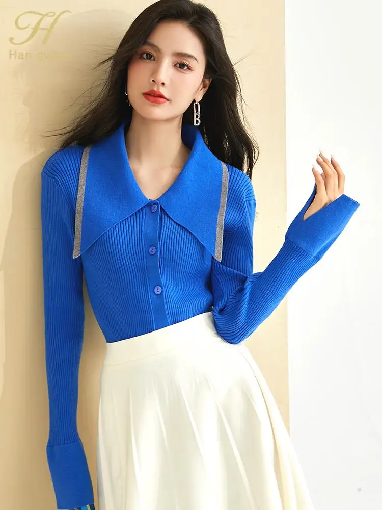 

Женский однобортный вязаный кардиган H Han Queen, свитер с длинным рукавом в Корейском стиле, свитер для осени и зимы
