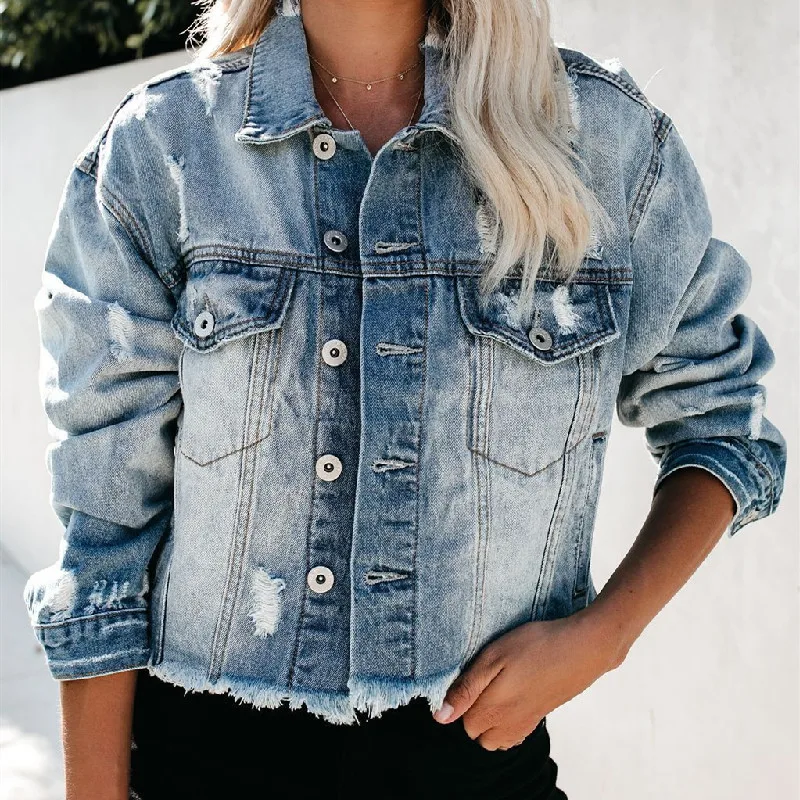 

Denim Jackets Womens 2023 New Fashion Casual Streetwear Outfits Long Sleeve Short Jeans Coat Turn Down Collar Blue Jacket S-XXL