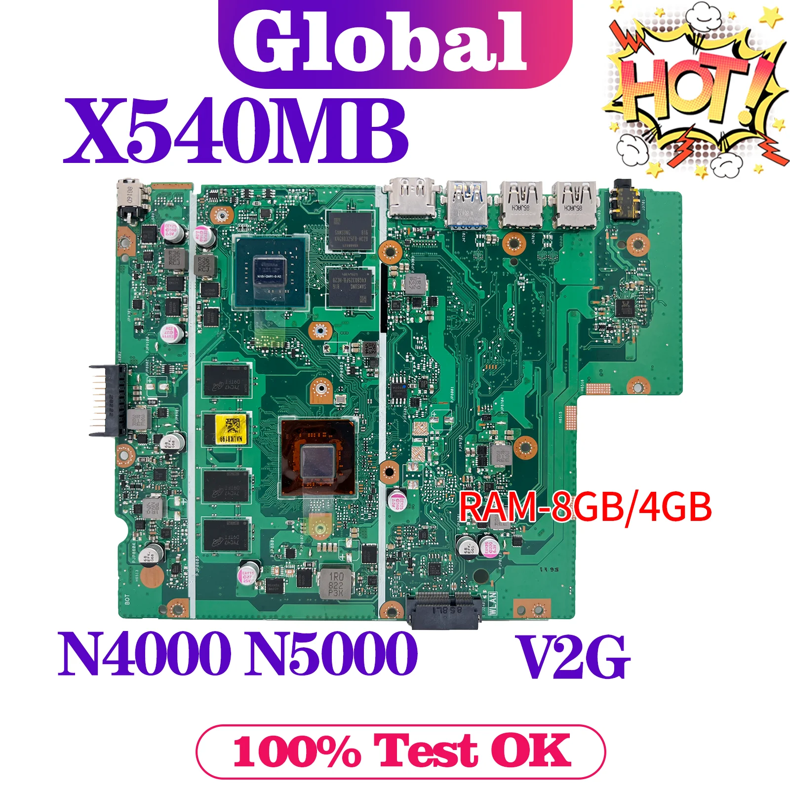 KEFU Mainboard X540MB A540MB F540MB R540MB Laptop Motherboard N4000 N4100 N5000 V2G 4GB/8GB-RAM MAIN BOARD