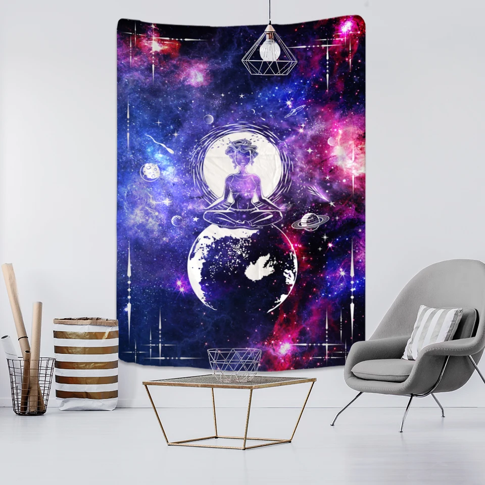 

Colorful Cosmic Meditator Tapestry Wall Hanging Psychedelic Hippie Cartoon Planet Tapiz Kawaii Home Decor