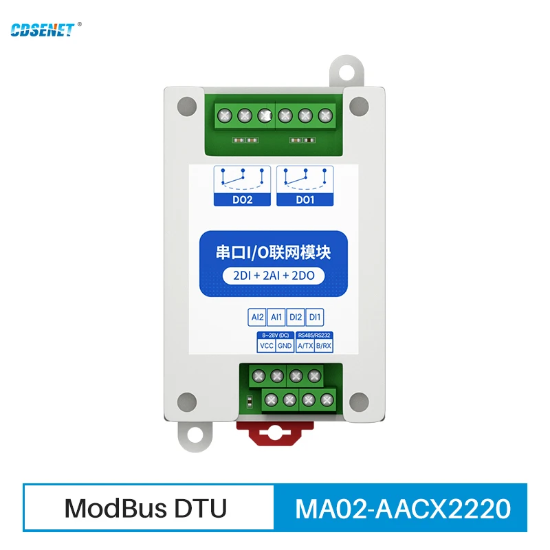 

2DI+2AI+2DO RS232 Switch+Analog Modbus RTU MA02-AACX2220 DC8-28V Watchdog I/O Network Modules with Serial Port for PLC IoT