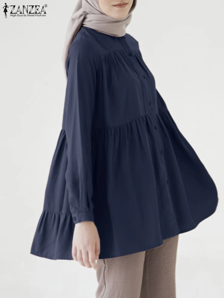 

ZANZEA Women Muslim Blouse Casual Solid Eid Mubarek Blusas Fashion Long Sleeve O-Neck Shirt Autumn Women's Tops IsIamic Clothing