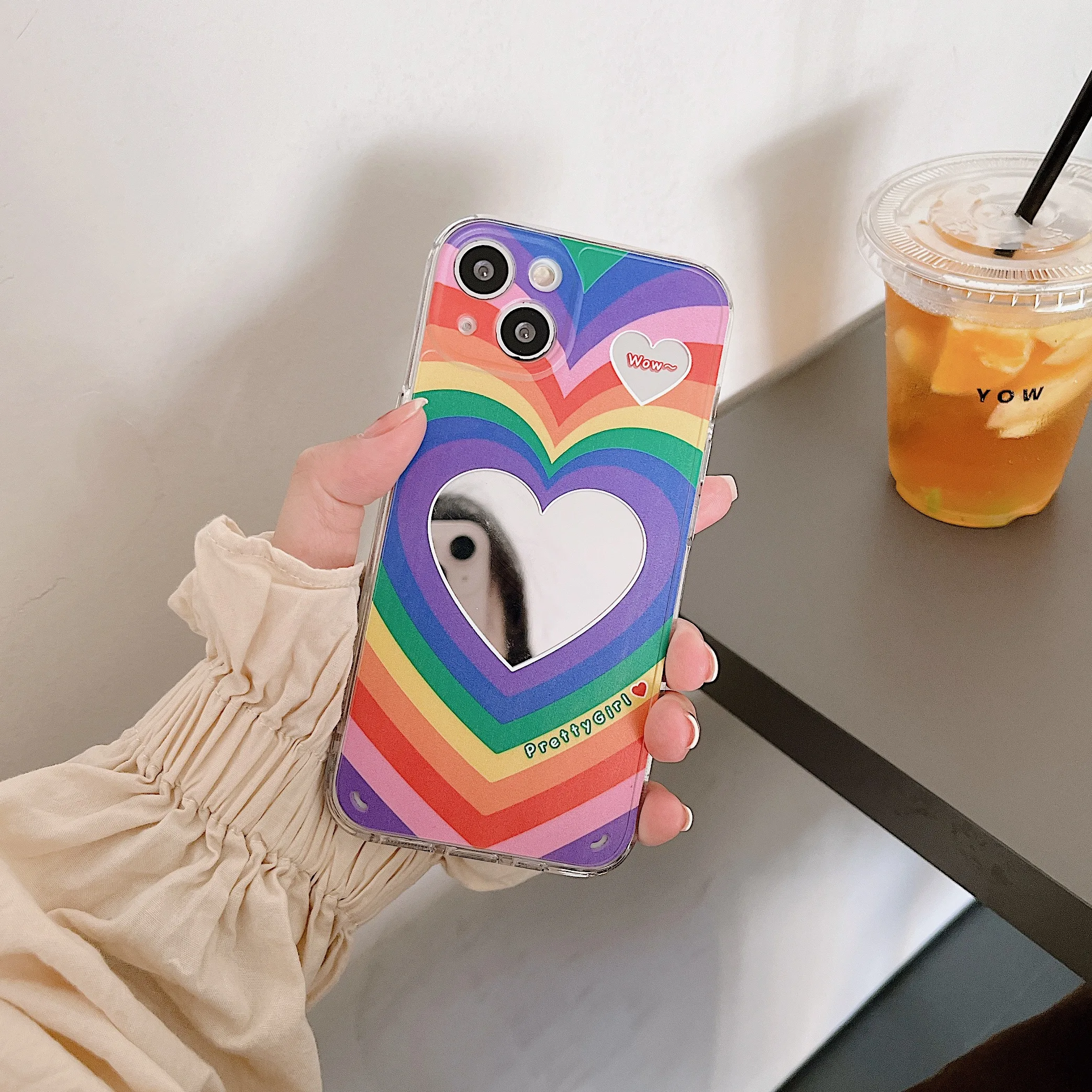 

Корейский симпатичный красочный зеркальный чехол с сердечками для телефона iPhone 11 12 13 Pro Xs Max X Xr Чехлы в стиле ретро противоударный мягкий чех...