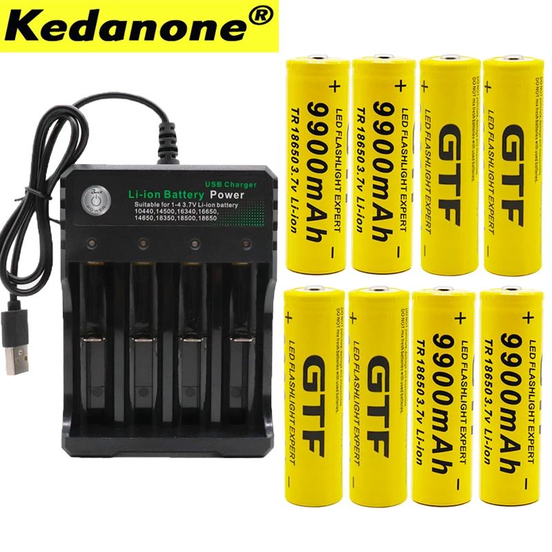 

Batería de iones de litio recargable para linterna Led, 18650, 3,7 V, 9900mAh, 18650, venta al por mayor + cargador USB
