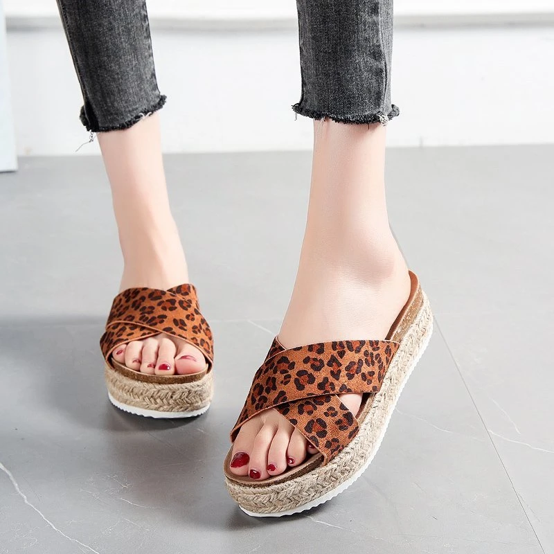

Women's Sandals 2022 New Summer Platform Non-slip Sandals Woman Fashion Leopard Beach Slippers Women Plus Size Large Size 35~43