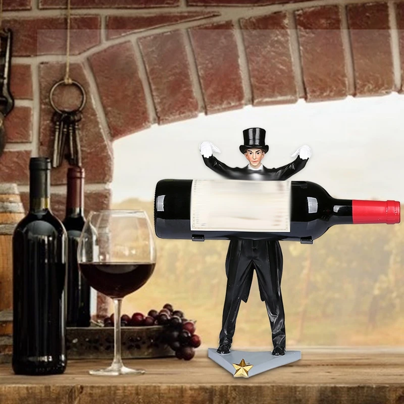 

Resin Magical Wine Bottle Holder Magician Figurine Desktop Wine Rack Table Ornament Magical Wine Rack For Home Decor