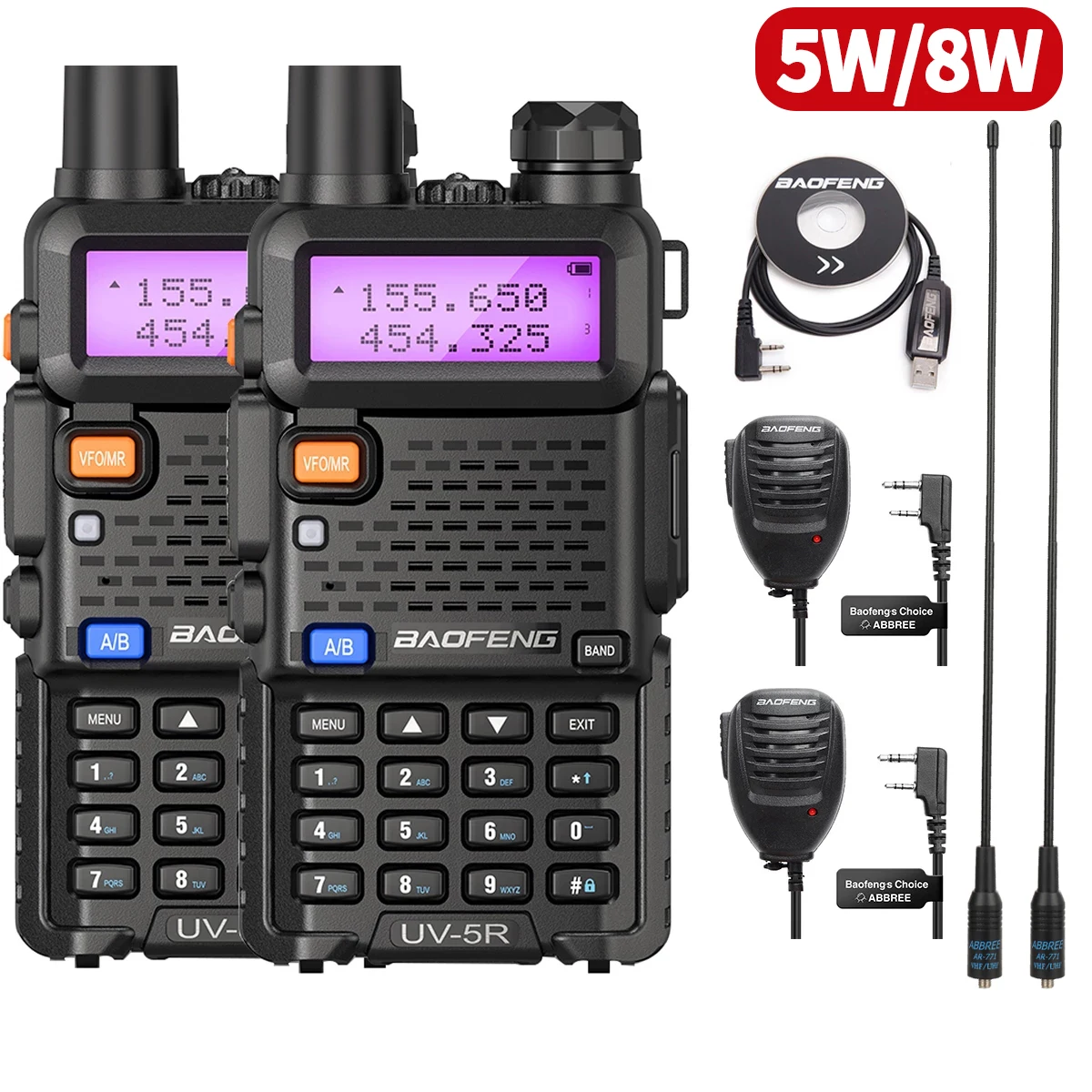 

Портативная рация Baofeng BF-UV5R 5 Вт/8 Вт, FM-радио VHF/UHF, двухдиапазонное двухстороннее радио, Любительское радио для охоты