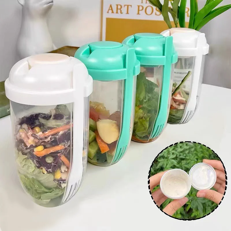 

1000ml Large Capacity Salad Cups Portable Overnight Oats Container As Lunch Bento Salad Bowl Bottle Cup Salad Box Food Holder