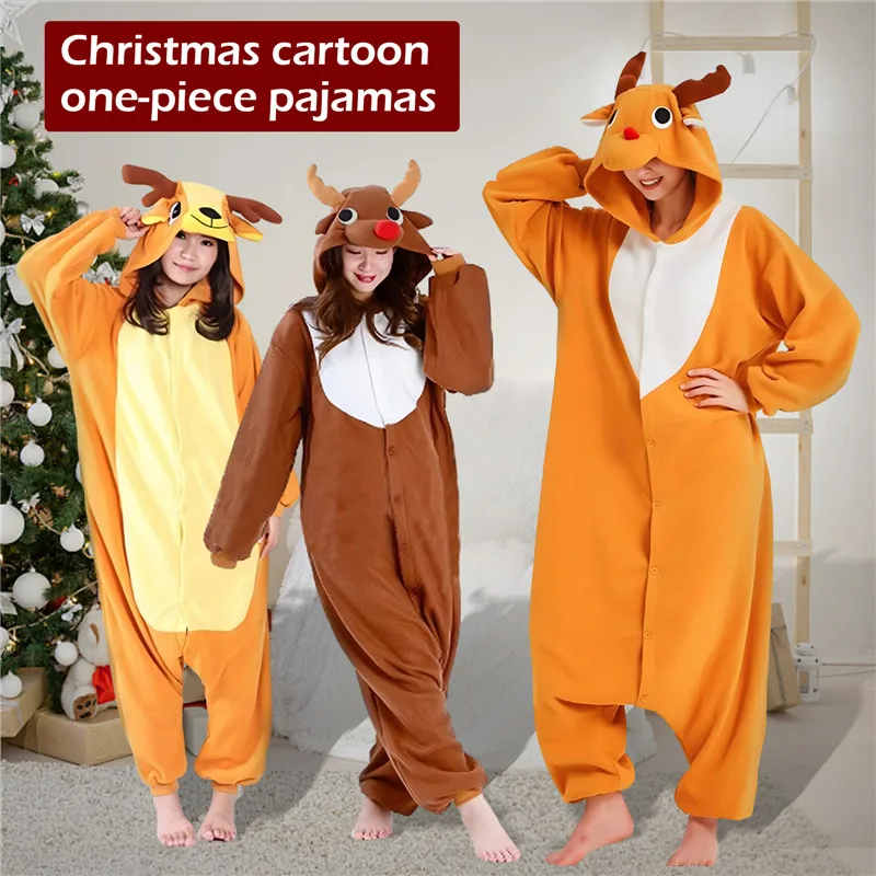 

Christmas Cartoon Pajamas For Women Winter One Piece Thicken Plush Fleece Cute Loungewear Home Clothes