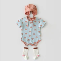 2022 infant boys girls baby clothes bear cartoon print short sleeved hat romper for cute baby summer cotton childrens clothing