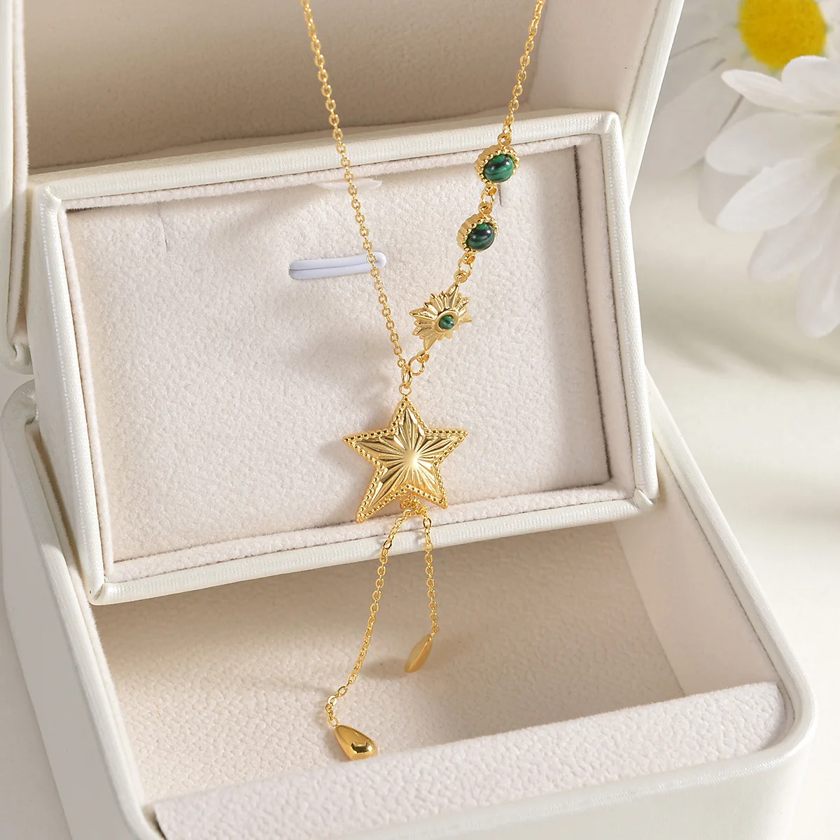 Gold Color Plated Women Stainless Steel Necklace Star Pendant Turquoise New Arrival Unique Girl Jewelry