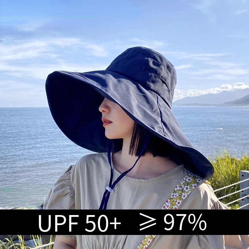 

Wide Brim UPF 50+ Sun Hat Women Anti-UV Protection Hiking Fisherman Cap Fold Summer Solid Beach Bucekt Hat 2022