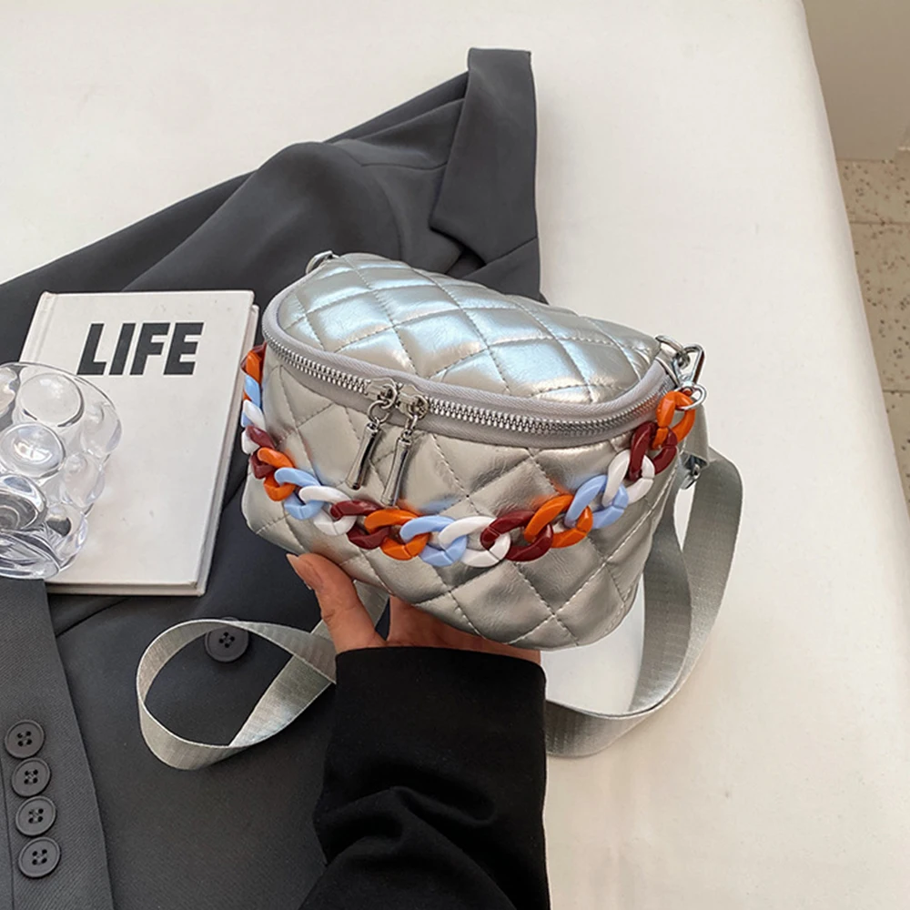 Fashion Lingge Crossbody Bags for Women Soft Box Bag Acrylic Chains Chest Pack Designer Brands Shoulder Bag Handbags and Purses