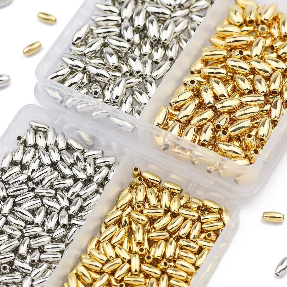 200 шт. 3 × 6/4 8 мм рисовые трубки россыпью набор бусин в коробке золотой серебристый