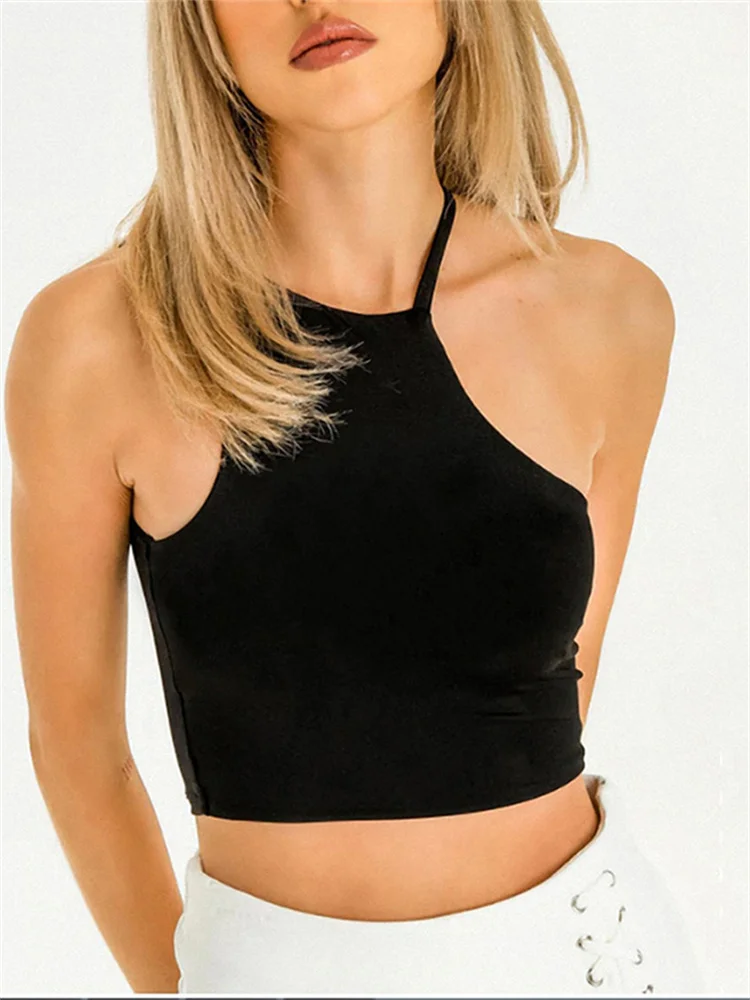 

hirigin Sexy Y2K Women Mini Vest Sleeveless Off Shoulder Black Irregular Neck Solid Slim Fit Summer Tank Tops Party Clubwear