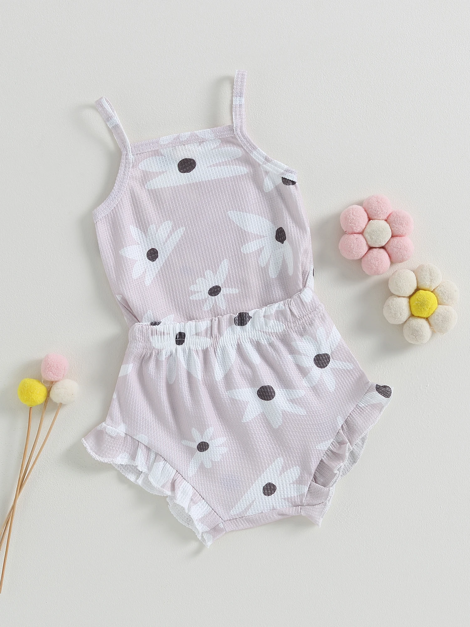 

Newborn Baby Girl Summer Outfit Sleeveless Ribbed Soild Color Romper Rainbow Shorts with Headband Set (Light Purple 6-12 Months)