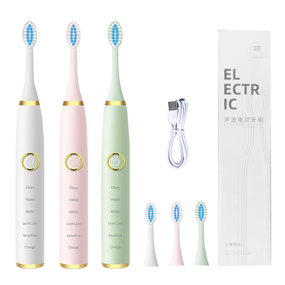 

Newest Sonic Electric Toothbrushes for Adults Kids Smart Timer Rechargeable Whitening Toothbrush IPX7 Waterproof 3 Brush Head