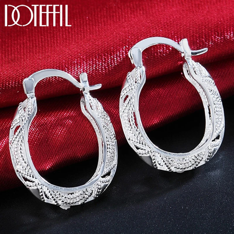 

DOTEFFIL 925 Sterling Silver Retro Hollow Flower 30mm Hoop Earring For Woman Fashion Party Wedding Engagement Party Jewelry