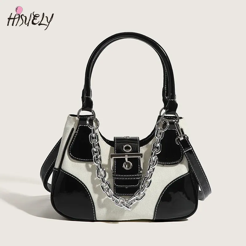 

Luxury Designer Handbags Trendy female Canvas Splicing Shoulder Bags for Women Large Capacity Patent Leather Chain Crossbody Bag