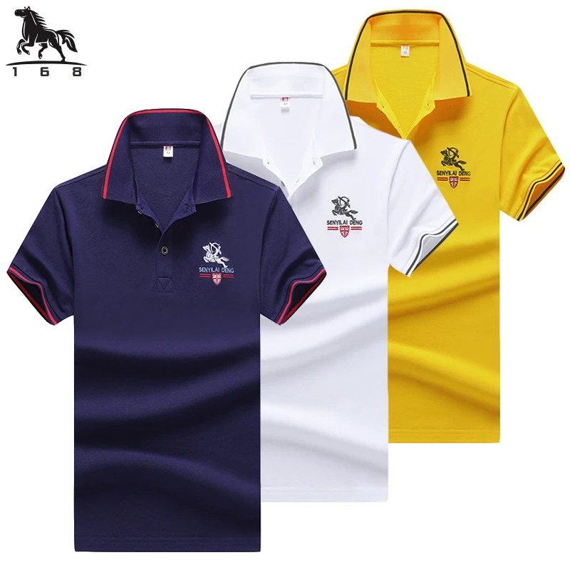

Рубашка-поло мужская летняя Новинка Мужская рубашка-поло с коротким рукавом Однотонная топ с вышивкой модная мужская деловая Повседневная ...