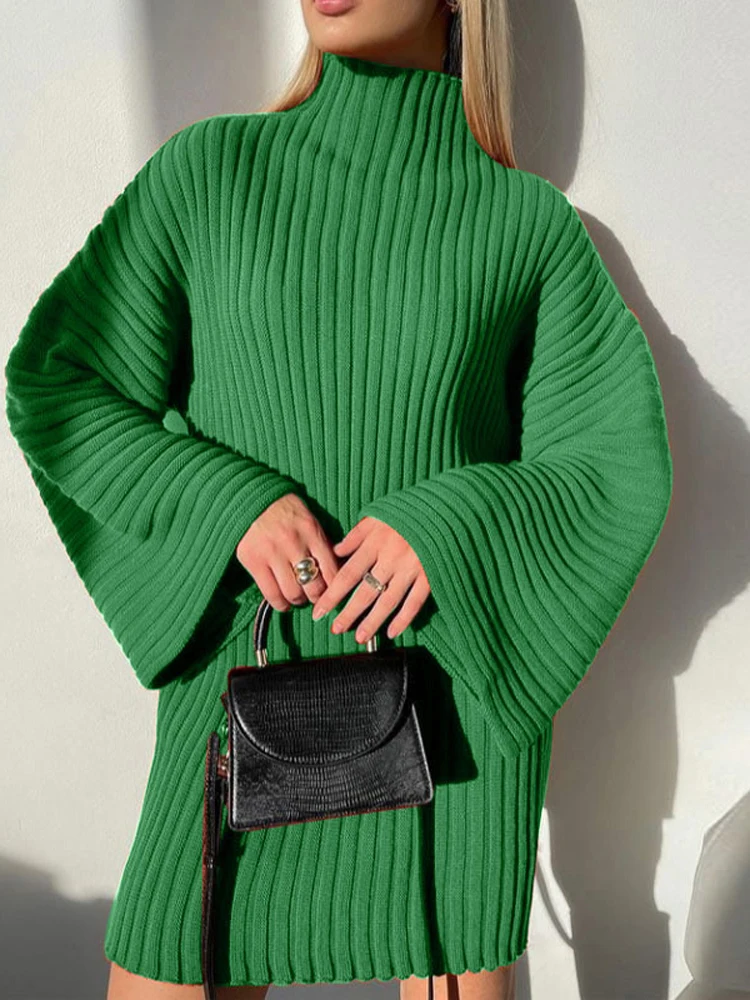 Вязаные женские свитера с высоким воротником пуловер однотонные повседневные