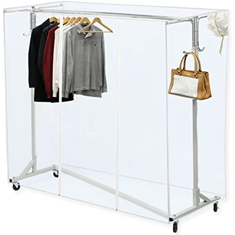 

Simple Houseware Industrial Grade Z-Base Garment Rack, 400lb Load with 62" Extra Long bar w/Clear Cover and Tube Bracket