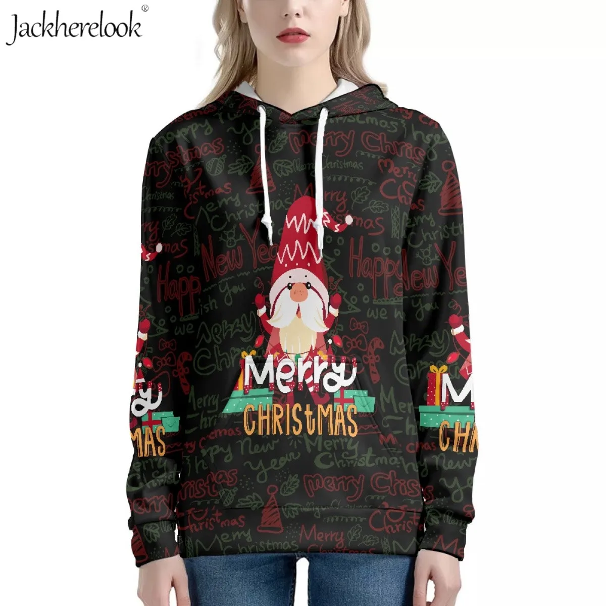 

Рождественские подарки Jackherelook, Мультяшные Рождественские толстовки для женщин, шапка, свитшот с капюшоном в виде Санты, унисекс, брендовая ...