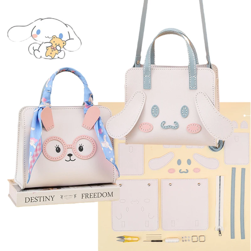 

Kawaii Sanrios Cinnamonroll DIY PU Leather Handmade Crossbody Shoulder Bag Fashion HandBag Hand Stitching With Sewing Tools Gift