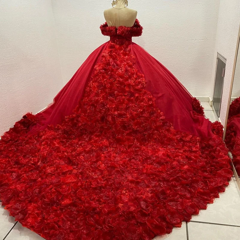 

ANGELSBRIDEP красные платья Quinceanera 3D ручной работы с цветами Формальные Выпускные Бальные платья на бретельках с Бисером Милые 15 лет