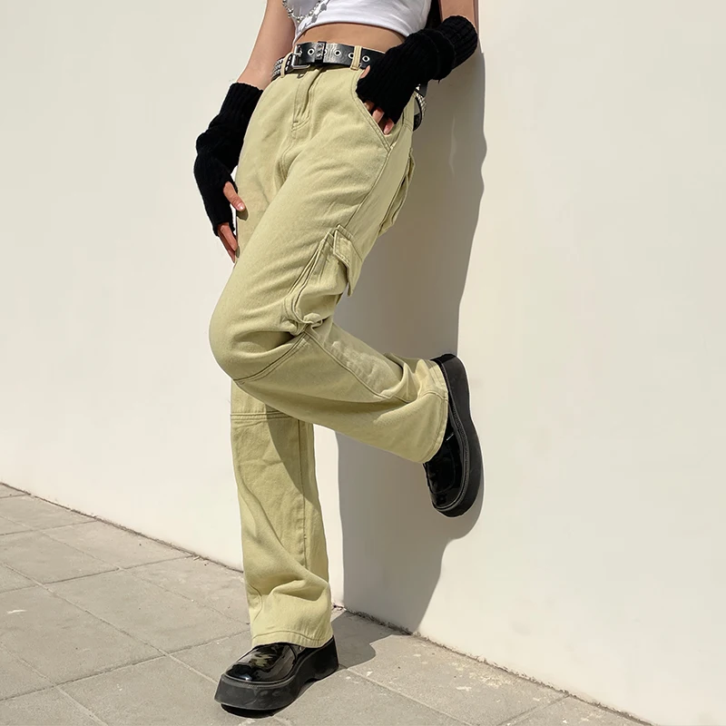 

Y2K Black Cargo Jeans Ruched Pockets Cute Straight Trousers Punk Fashion Low Waisted Korean Jeans Women Retro
