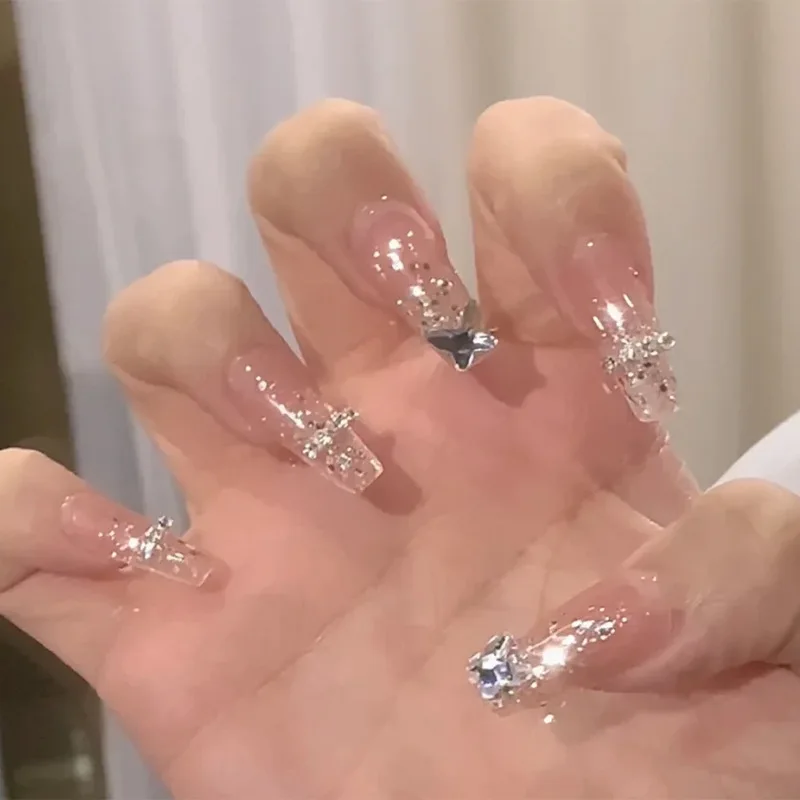 Crystal Butterfly Chain Nail Art Finished Fake Nail Pieces Nail Patches Wearable Nail Pieces