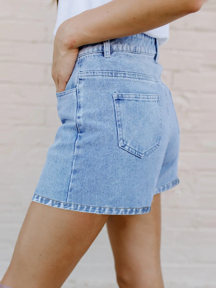 Hight Waist Short Jeans Street Style Girl Fake Two Piece Jeans Skirt Women's Clothing Solid Color Button Three Minutes Of Pants