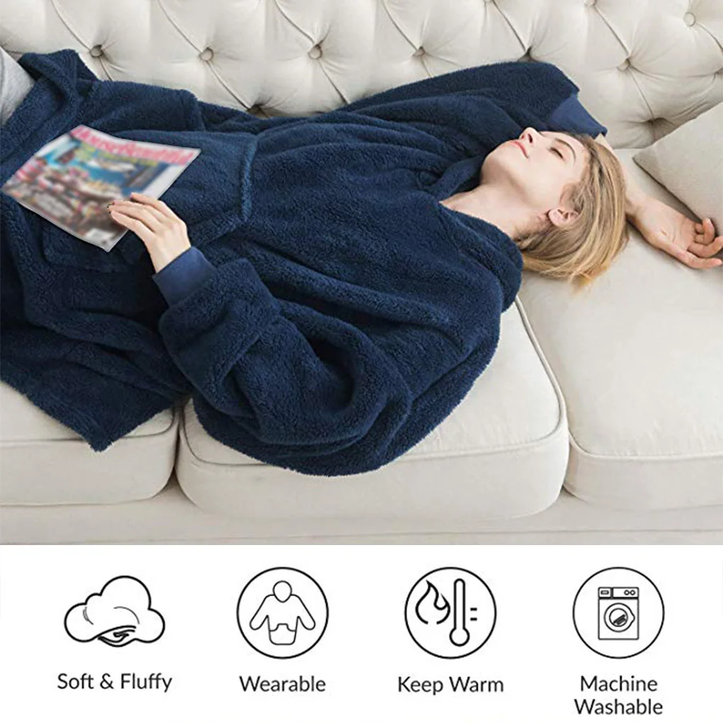 

Home Warm-keeping Plush Blanket Sweatshirt Wearable Blanket Hoodie TV Watching Resting Unisex