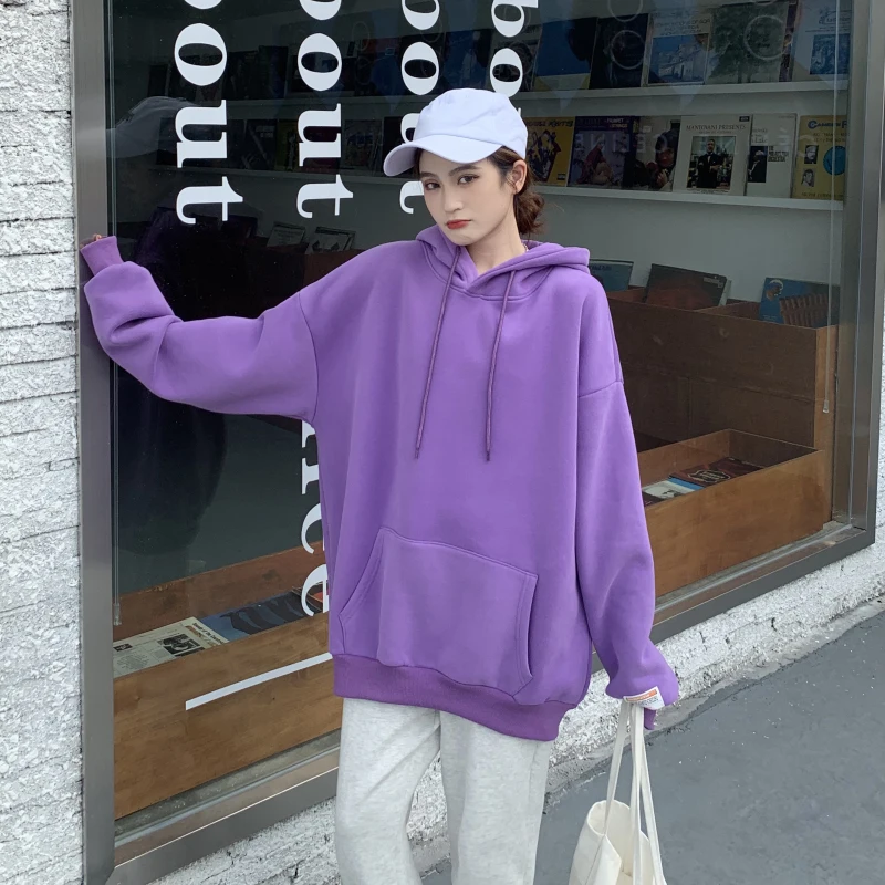 

A Autumn and winter 2021 new plush thickened exotic purple sweater women's loose hooded coat