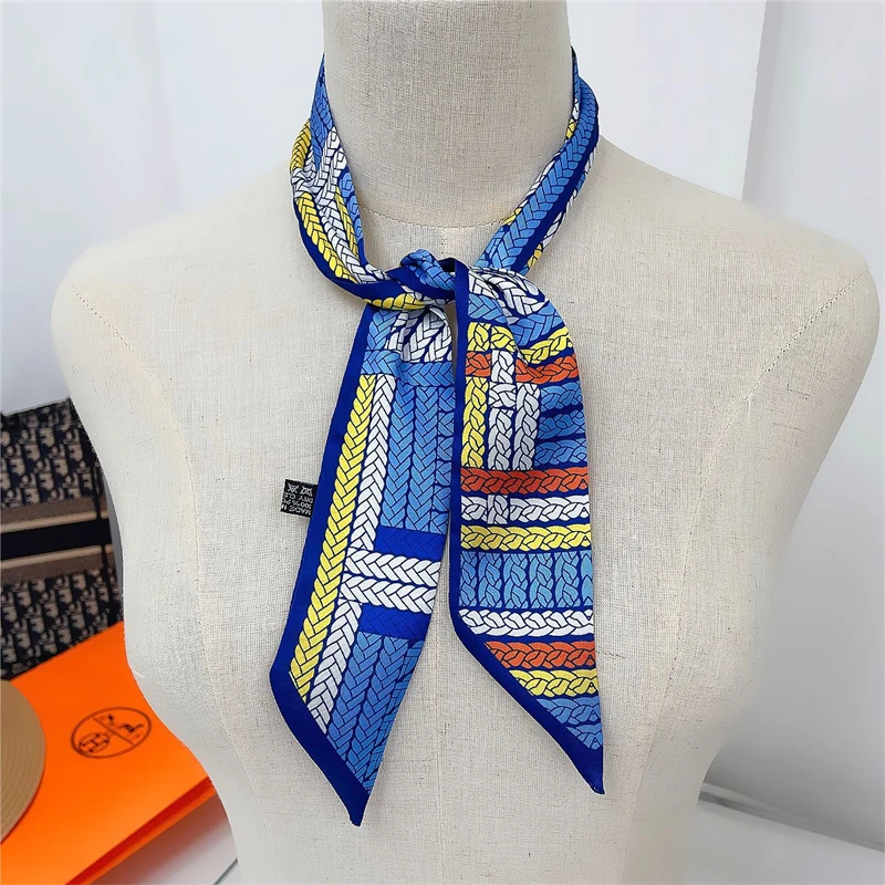 

Summer New Knot Print Silk Scarves For Women Luxury Hair Band Wrap Bag Hat Decorative Ribbon Foulard Women's Scarf